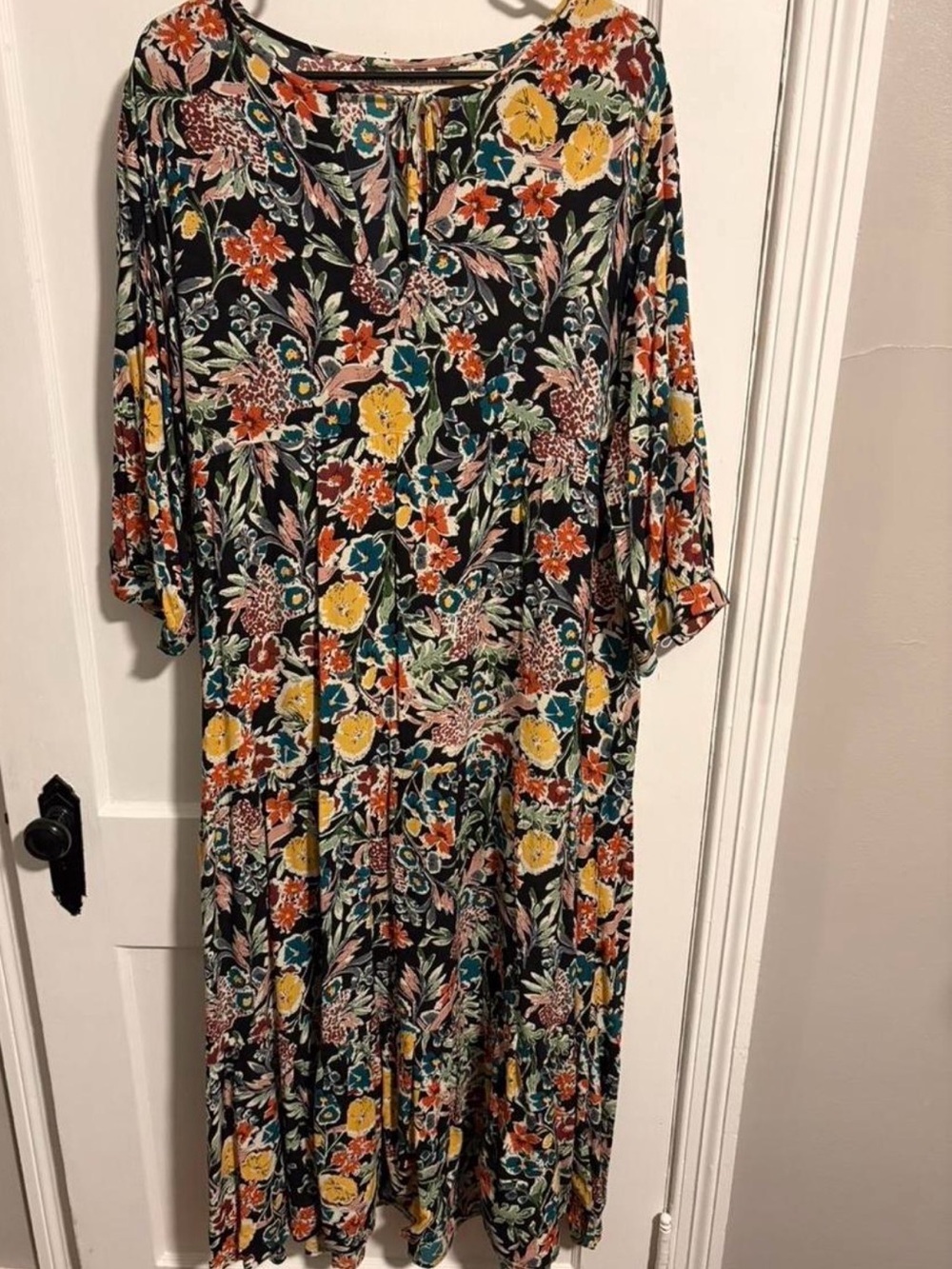 NATURAL LIFE Black Maxi Dress with Yellow, Teal & Orange Floral Print